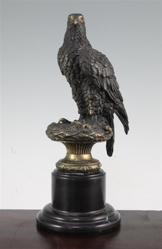 After Archibald Thorburn (1860-1935). A patinated bronze model of an eagle, 12.5in.